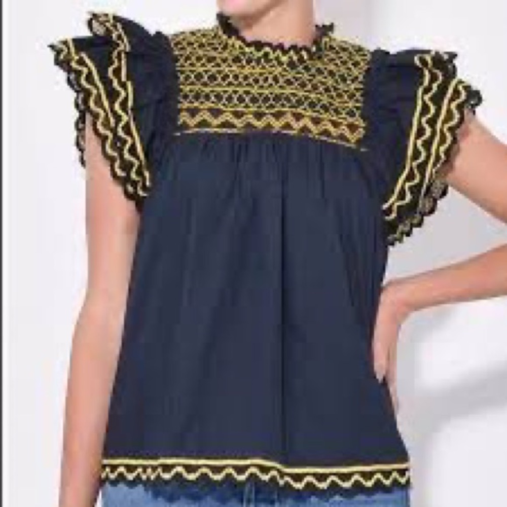 Ulla Johnson Hazel Midnight Smocked top